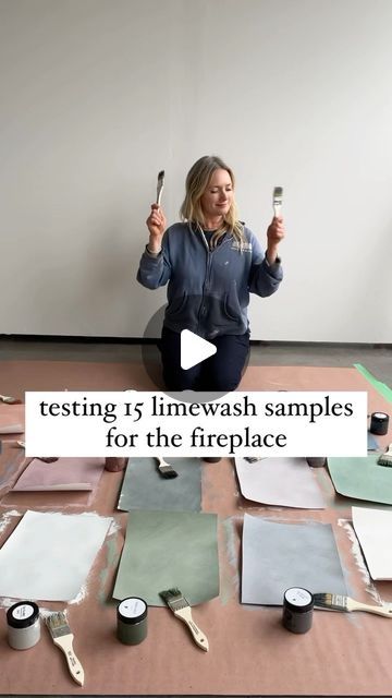 Emily Henderson on Instagram: "Testing testing…we’re planning on giving our living room fireplace a little limewash upgrade!! So naturally I tested out 15 different limewash options — which one would you go with?? Head to the blog if you want to see renderings & get a better visual :) comment your thoughts!" Brick Fireplace Limewash, Olive Limewash, Limewash Paint Living Room, Green Limewash Living Room, Lime Wash Fireplace Wall, Living Room Limewash, Limewash Paint Colors, Limewash Office, Limewashed Fireplace