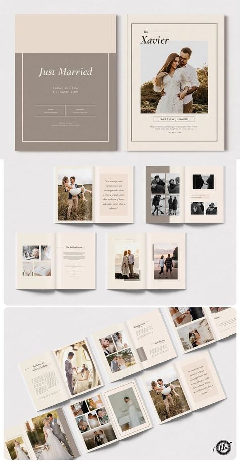 Wedding Photobook Template INDD - 24 Custom Pages. 2 Sizes: A4 and US Letter Wedding Photo Book Layout, Photobooks Design, Wedding Album Books, Wedding Album Design Layout, Calling Card Design, Photobook Template, Wedding Photobook, Wedding Photo Album Layout, Album Design Layout