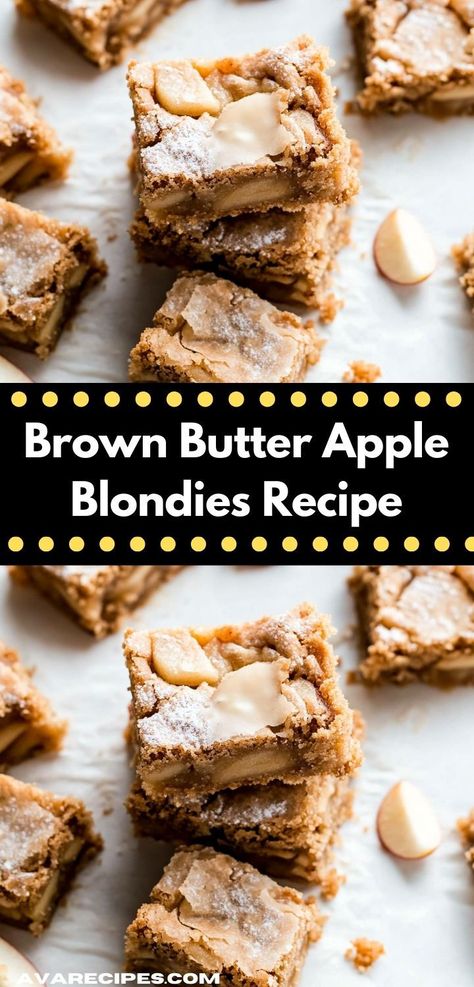 Need a tasty dessert for your next gathering? These Brown Butter Apple Blondies are a crowd-pleaser, offering a perfect balance of rich flavors and delightful textures, making them an excellent choice for any celebration or event. Brown Butter Apple Blondies, Apple Blondies Recipe, Brown Butter Blondies, Apple Blondies, Cinnamon Nuts, Tasty Dessert, Blondies Recipe, Desserts For A Crowd, Fall Treats