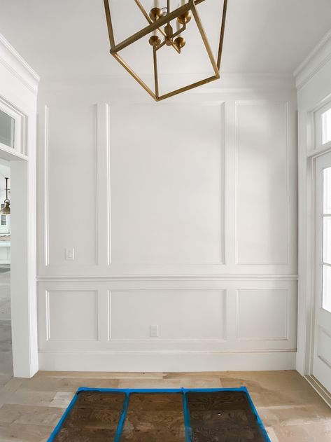 Entry With Wainscotting, Entryway Wall Molding Ideas, Wanescotting Entry Way, Wainscoting In Entryway, Foyer Trim Ideas Entryway, Entryway Molding Ideas, Foyer Wainscoting Entryway, Entry Molding, Entryway Paneling