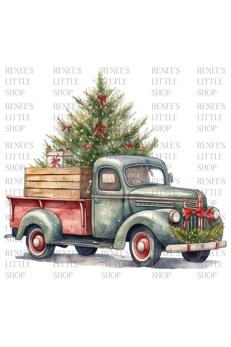 Snowflakes Falling, Christmas Red Truck, Vintage Red Truck, Lighted Canvas, Christmas Truck, Vintage Truck, Christmas Paintings, Red Truck, Christmas Watercolor