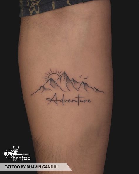 Mountain Tattoos Small, Tattoo Ideas Mountains Simple, Mountain Related Tattoo, Small Colorado Tattoo Ideas, Basic Mountain Tattoo, Simple Moutain Tattoos For Women, Mountain Neck Tattoo, Mountain Name Tattoo, Mountain Travel Tattoo