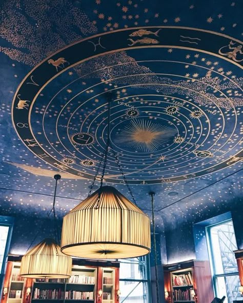 fb8836b8e7685d699c67c784acff6214 Magical Bookstore, Celestial Ceiling, Ceiling Mural, Ravenclaw Aesthetic, Reading Room, House Goals, Ravenclaw, 인테리어 디자인, The Ceiling