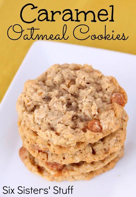 Caramel Oatmeal Cookies, Caramel Oatmeal, Kraft Caramel Bits, Chewy Caramel, Caramel Bits, Oatmeal Cookies Chewy, Oatmeal Cookie Recipes, Caramel Cookies, Chocolate Dessert