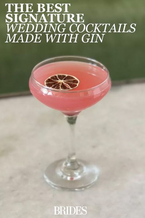 Shaken, stirred, straight up, and on the rocks! Here are the best cocktials made with gin for you perfect summer wedding beverage offerings. Signature Gin Cocktails, Gin Wedding Cocktail, Fun Gin Cocktails, Gin Signature Cocktail Wedding, Summer Wedding Cocktails, Gin Drinks Recipes, Wedding Cocktails Recipes, Signature Cocktail Drinks, Gin Drink Recipes