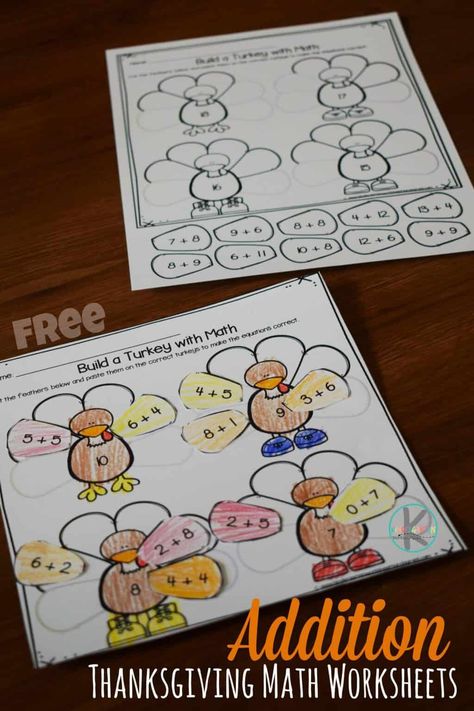 Turkey Math Activities, Thanksgiving Addition, Addition Within 10, Thanksgiving Math Worksheets, Turkey Math, Thanksgiving Activities For Kindergarten, Thanksgiving Math Activities, Thanksgiving Activities Preschool, Thanksgiving Games For Kids