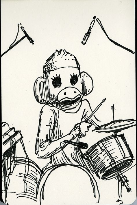 Monkey Playing Drums, Sock Monkey Tattoo, Monkey With Cymbals, Monkey Dance, Drum Tattoo, Monkey Drawing, Monkey Tattoos, Monkeys Band, Dancing Drawings