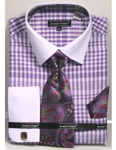 Shirt And Tie Combinations, Lavender Shirt, Purple Gingham, Shirt With Tie, French Cuff Dress Shirts, Dress Shirt And Tie, French Cuff Shirts, French Cuff, Fashion Suits For Men