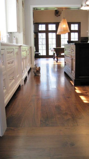 Wood Floors Changing Direction, Wide Board Hardwood Floors, Mohawk Laminate Flooring Wide Plank, Flooring Direction, Bedroom Laminate Flooring, Grey Island, Light Cabinets, Flooring Light, Walnut Flooring