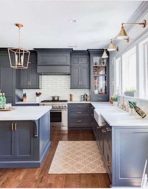 Love blue kitchens? Looking for kitchen design inspiration? 36 Best Beautiful Blue and White Kitchens to Love is bound to please...come see the lovely! Crown Molding Ideas, Ceiling Interior, Molding Ideas, Wooden Trim, Blue Kitchen Cabinets, 아파트 인테리어, Kitchen Cabinet Colors, Grey Kitchens, Kitchen Inspiration Design