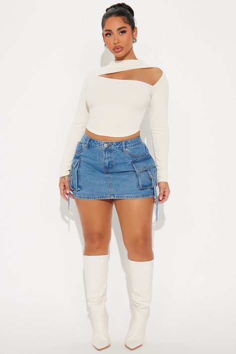 Available In Black, Cream, And Wine. High Neck Long Sleeve Cut Out Detail Ribbed Stretch 96% Polyester 4% Spandex Imported | Natalie Cut Out Top in Cream size Small by Fashion Nova Glam Closet, Cream Fashion, Fashion Nova Outfits, Fashion Nova Models, Cut Out Top, High Neck Long Sleeve, Knit Tops, Food Plating, Black Cream