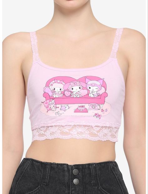 Kuromi Pink, My Sweet Piano, My Melody Kuromi, Pink Bralette, Slumber Party, Plus Size Fits, Lace Straps, Socks And Tights, Kawaii Clothes