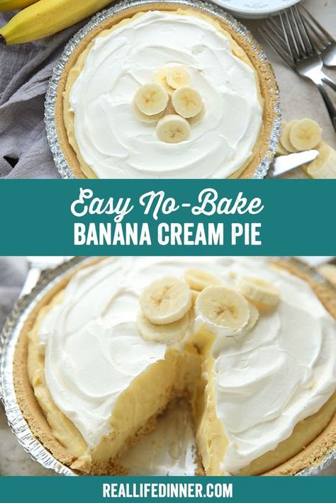 Banana Cream Pie Recipe With Pudding, No Bake Banana Cream Pie, Banana Pie Recipe, Banana Creme Pie, Homemade Banana Cream Pie, Easy Cream Pie, Easy Banana Cream Pie, Banana Pudding Pies, Easy Banana Pudding