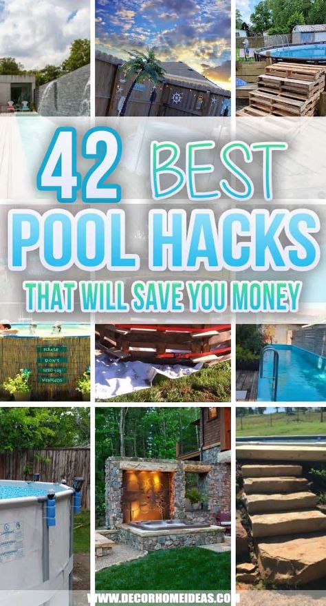 Build an Aboveground Pool Deck #poolhacks #diypool #decorhomeideas Above Ground Pool Deck Ideas On A Budget Diy, Pergolas, Ideas For Around The Pool, Swimming Pool Diy Ideas, Above Ground Pool Diy Ideas, Backyard Diy Pool Ideas, Backyard Pool Deck Ideas, Backyard Pool Oasis On A Budget, Diy Small Pool Ideas On A Budget