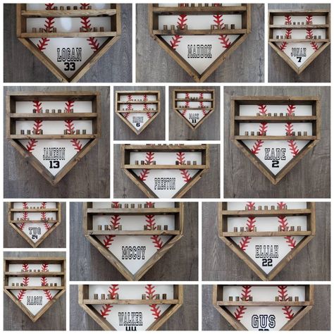 * If you have a specific date you are wanting this personalized item, WE HIGHLY RECCOMEND UPGRADING TO PRIORITY SHIPPING. Usps is running a bit slower than usual and upgrading shipping is always a good idea. * Handmade Custom Homeplate Ring and Ball Display. This is the perfect addition to your little guy or girl's room. They can display their game-homerun balls and tournament rings with pride. --Baseballs and Rings are not included-- Dimensions: 17 inches by 17 inches Each display is made to or Baseball Ring Holder, 15 Ring, Ring Display Case, Baseball Ring, Ball Display, Baseball Display, Baseball Crafts, Baseball Room, Ball Holder