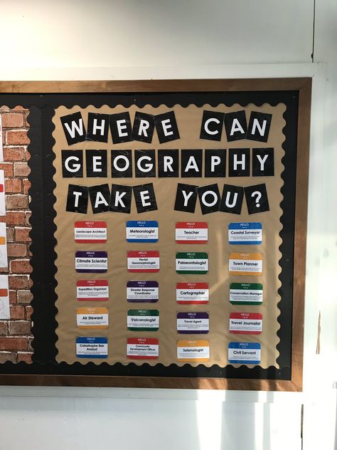 Ellie on Twitter: "It’s been 12 hours of labour but couldn’t wait to show my new babies to the world! Thank you to my patient boyfriend who was lucky enough to be off work for this occasion #displays #geographyclassroom #labouroflove #illputhemonTES… https://t.co/blqAS08anx" History And Geography Classroom Ideas, Geography Board Ideas, Geography Bulletin Boards Middle School, Careers Display Board, High School Geography Classroom Decor, Middle School Geography Classroom Decor, Geography Teacher Classroom, Geography Classroom Display, History Display Boards