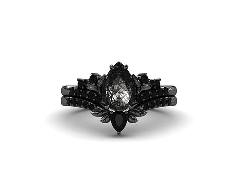 Diamond Carat Size, Gothic Wedding Rings, Gothic Engagement Ring, Cvd Diamond, Black Diamond Ring, Marquise Cut Diamond, Gothic Wedding, Black Diamonds, Solid Gold Jewelry