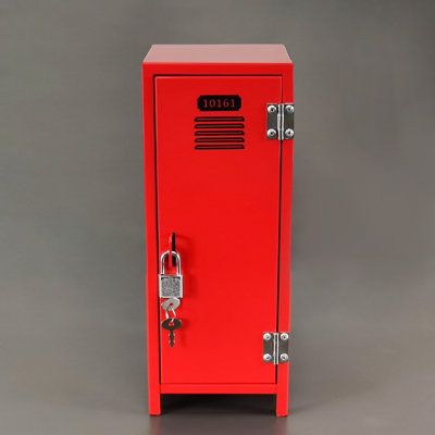 Mini metal locker with key and lockThis red mini metal locker is designed to provide secure storage for personal belongings, such as keys, wallets, and small electronic devices. It is ideal for use in a variety of settings, such as a child's bedroom or a small office space. The shipping box measures 5.5 inches in width, 4.7 inches in depth, 11.8 inches in height with a gross weight of 2.1 pounds4.2 inches wide X 4.2 inches deep X 11 inches tallLeg section is 0.8 inches in height. The locker cabi Locker Furniture, Small Office Space, Locker Designs, Key And Lock, Metal Storage Box, Small Space Office, Acrylic Shelf, Metal Lockers, Mini Storage