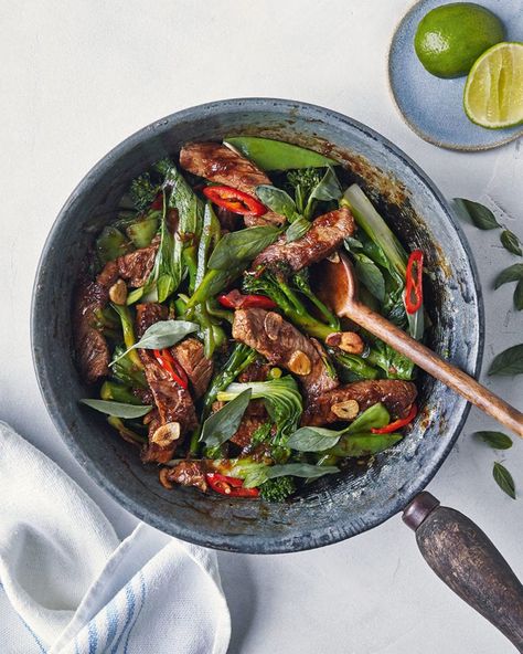 Thai ginger beef stir-fry | delicious. magazine Beef And Black Bean Stir Fry, Beef In Black Bean Sauce, Bean Sauce Recipe, Black Bean Sauce Recipe, Food Combos, Beef Stir Fry Recipes, Ginger Beef, Beef Meals, Bean Sauce