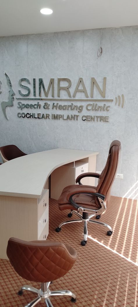 Office Cabin of Dr. Simran Kaur, who treats young kids of hearing and speech disabilities. Designed and executed by Dream Designs New Delhi Audiologist Office Decor, Audiologist Aesthetic, Audiology Office, Speech Therapy Clinic, Audiologist Office, Simran Kaur, Office Cabin, Speech And Hearing, 5 Year Plan