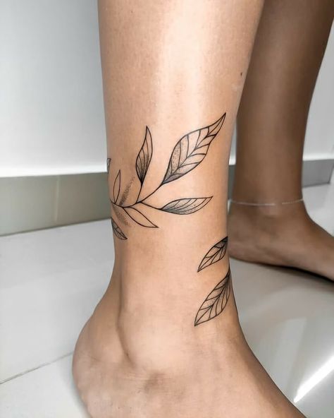 Ankle Tattoos For Women Wrap Around Line, Vines Around Ankle Tattoo, Vine Wrapped Around Ankle Tattoo, Ankle Plant Tattoo, Shin Tattoo Design, Leaf Ankle Tattoo, Vine Ankle Tattoo, Ankle Vine Tattoo, Ankle Tattoos For Women Wrap Around