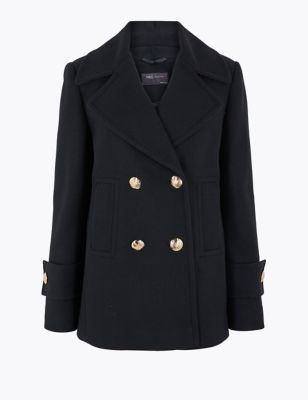 Pea Coat with Wool | M&S Collection | M&S Coat Styles, Pea Coats Women, Crew Neck Cardigan, Small Wardrobe, Stylish Blazer, Perfect Denim, Christmas 2020, Clothes Horse, Pea Coat