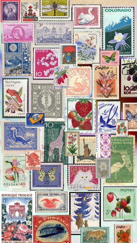 stamps #shuffles #stamps #vintage #wallpaper Cute Wallpaper Backgrounds Vintage, Vintage Lock Screen Wallpaper, Shuffles Wallpapers, Shuffles Ideas, Stamp Wallpaper, Collage Phone Wallpaper, Shuffle Wallpaper, Stamp Collage, Patchwork Wallpaper