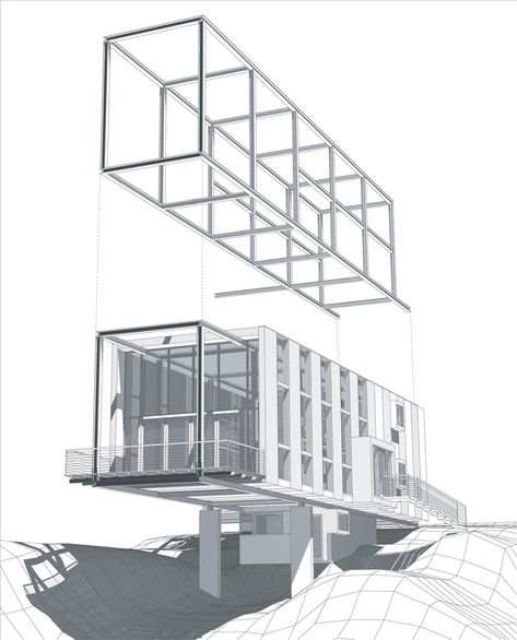 Gallery - Cantilever House / Anderson Anderson Architecture - 14 Architecture Structure Diagram, Suspended Structure, Cantilever House, Cantilever Architecture, Prefabricated Architecture, Diagram Drawing, Construction Portfolio, Steel Architecture, Container Architecture