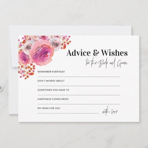 Hot Pink Advice & Wishes for Bride and Groom Card Wishes For Bride And Groom, Groom Card, Wedding Advice Cards, Pink Floral Wedding, Wedding Shower Decorations, Advice Cards, Wedding Advice, Shower Decor, Free Birthday Invitations