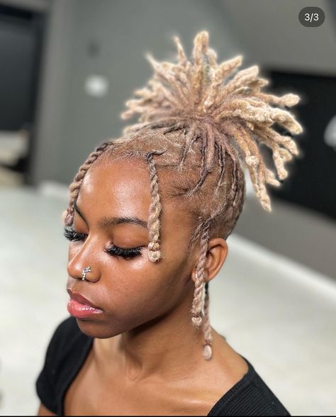 Locs Hairstyles For Starter Locs, Cute Short Dread Styles For Black Women, Loc Styles Ponytail Short, Women Short Locs Hairstyles, Retwist Ponytail, Locs With No Retwist, Flat Loc Styles, Female Loc Hairstyles, Birthday Loc Styles Short