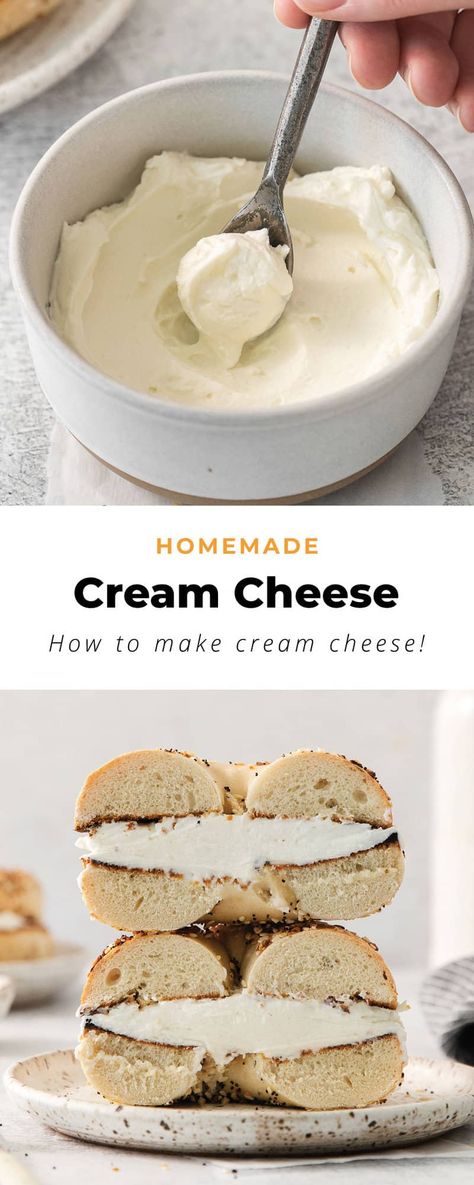 Making homemade cream cheese is easier than you think! Follow our step-by-step how to make cream cheese tutorial and enjoy your own cream cheese in no time at all. Peanut Butter And Cream Cheese, Cheese Recipes Homemade, Cheese Making Recipes, Homemade Cream Cheese, How To Make Cream, Homemade Pantry, Make Cream Cheese, Diy Projects For Beginners, Homemade Cheese