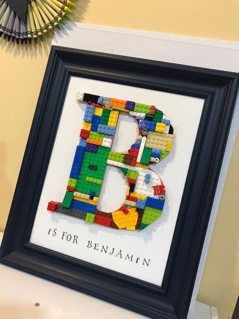 Lego Crafts, Lego Diy Crafts, Lego Letters, Lego Room Decor, Lego Baby, Lego Frame, Lego Bedroom, Custom Baby Gift, Lego Wall