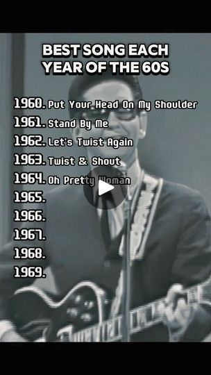 Best Song Each Year of the 60s             
vMt
🐲 | By Oldies Music Oldies Songs, Best Old Songs, Paul Anka, Petula Clark, Best Song, 60s Music, Oldies Music, Twist And Shout, The 60s