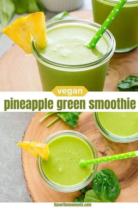 Pineapple Green Smoothie Flower Drinks, Smoothie With Pineapple, Pineapple Green Smoothie, Green Smoothie Recipes Healthy, Green Apple Smoothie, Apple Smoothie Recipes, Juice Blends, Power Greens, Vegan Breakfasts