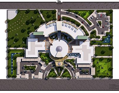 Hospital Site Plan, Hospital Exterior Design Facades, Hospital Landscape, Mall Landscape, Amphitheater Architecture, Modern Mosque, Elderly Home Care, Modern Hospital, Campus Design