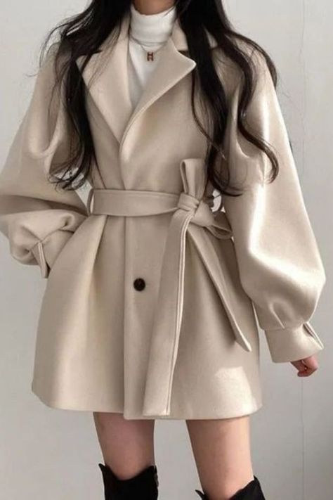 Woolen Coat Woman, Mode Casual, Ținută Casual, Modieuze Outfits, Belted Coat, Woolen Coat, Wool Blend Coat, Solid Clothes, Jackets Online