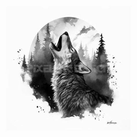 Wolf Howling Tattoo Design, Howling Wolf Tattoo Design, Wolf Howling Tattoo, Howling Wolf Tattoo, Tattoo Stencil Designs, Printable Tattoos, Wolf Tattoos Men, Tattoo Wolf, Background Printable