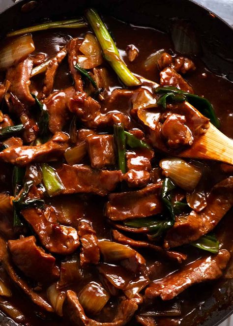 Mongolian Lamb | Recipe Tin Eats ~ The Aussie version is briefly stir-fried rather than deep-fried, sauce uses five-spice powder.  Sauce for 12 oz meat: 1½ tsp sambal oelak or sriracha, 3 Tbsp hoisin sauce, 2 tsp dark soy sauce, 1 tsp light soy sauce, 2 Tbsp Chinese cooking wine, ¼ tsp Chinese five spice powder, ¾ cup water, 2 tsp cornstarch, 1 tsp sesame oil. #pork #beef #Asian_style Mongolian Lamb Recipe, Mongolian Recipes, Lamb Backstrap, Lamb Marinade, Lamb Sauce, Lamb Steaks, Chinese Stir Fry, Lamb Recipe, Chinese Cooking Wine