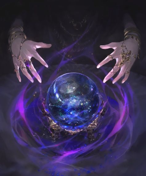 Psychic Powers Art, Dnd Divination, Magic Crystal Art, Fantasy Magic Aesthetic, Magic Spells Art, Spatial Magic, Crystal Ball Art, Astral Art, Astral Magic