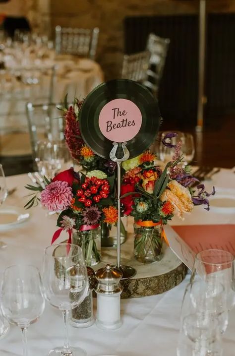 Wedding Table Themes, Vinyl Table, Abbey Wedding, Rock N Roll Wedding, Music Themed Wedding, Table Name, Rock Wedding, Wedding Table Plan, Table Names