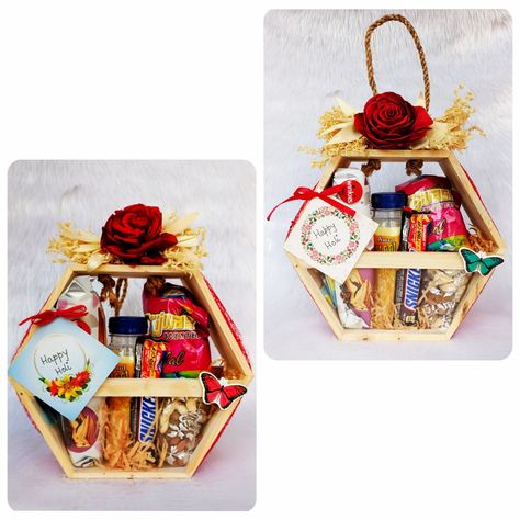 Valentines Gift Hamper Ideas, Valentine Hampers Ideas, Cute Hampers, Indian Wedding Giveaways, Hampers Snack, Low Budget Gifts, Handmade Hamper, Kids Hamper, Holi Gift