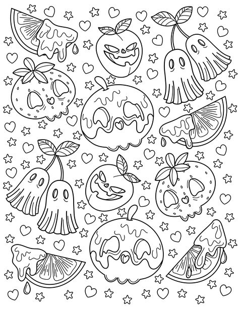 Cute Halloween Coloring Pages For Adults, Spooky Fruit, Creepy Kawaii, Fruit Coloring, Witch Coloring Pages, Adult Coloring Books Printables, Fruit Coloring Pages, Detailed Coloring Pages, Free Adult Coloring Pages