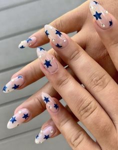 Star Nail Designs, Fourth Of July Nails, Space Nails, Star Nail Art, 4th Of July Nails, Summery Nails, Blue Nail Designs, July Nails, Vacation Nails