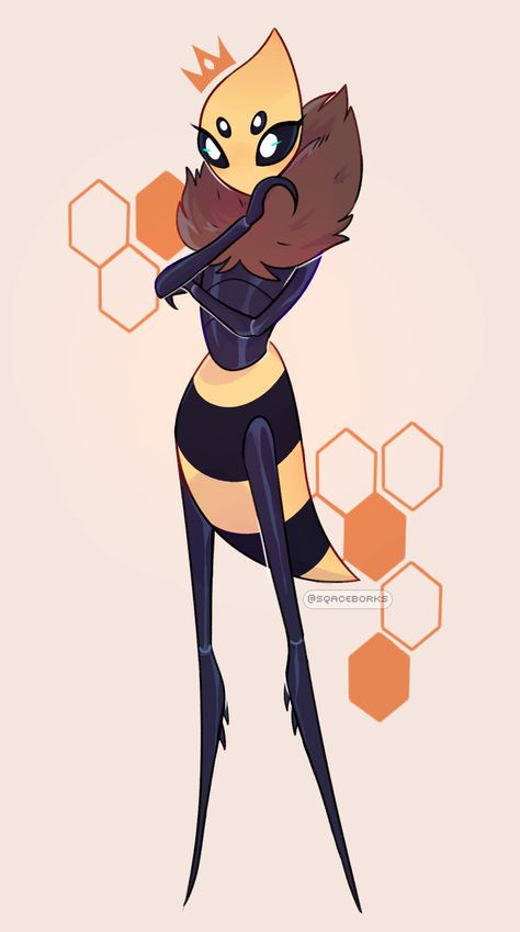 Bee Dnd Character, Anthro Bee Character, Queen Bee Art Drawing, Bee Character Art, Bumblebee Character Design, Hollow Knight Bee Oc, Honey Bee Character Design, Bee Hybrid Oc, Bee Human Hybrid