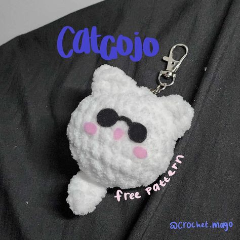 free low sew gojo cat pattern Kawaii Cat Crochet Pattern Free, Free Pattern Keychain Crochet, Gojo Cat Crochet Pattern, Plushy Crochet Pattern Free, Jujutsu Kaisen Crochet Pattern, Gojo Cat Crochet Pattern Free, Jjk Crochet Pattern, Gojo Cat Crochet, Cute Amigurumi Pattern