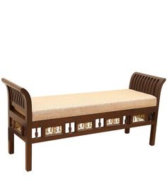 "Royal" Seating Bench with Dhokra Work in Walnut Brown Finish by ExclusiveLane Wood Bench Plans, Seating Bench, Sofa Design Wood, Wooden Sofa Set Designs, Wooden Sofa Designs, Corner Sofa Design, Wooden Sofa Set, Living Room Sofa Design, Sofa Set Designs