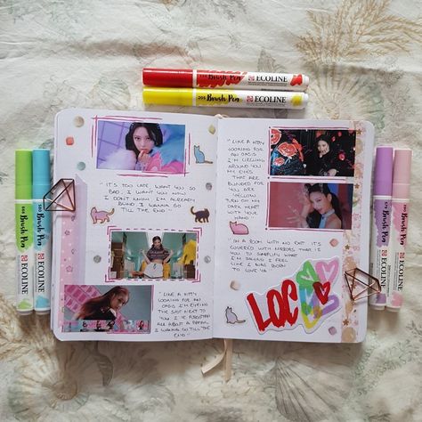 Itzy Journal Ideas, Itzy Scrapbook, Itzy Journal, Romancing School, Blackpink Journal, Scrap Notebook, Kpop Scrapbook, Journal Motivation, Kdrama Journal