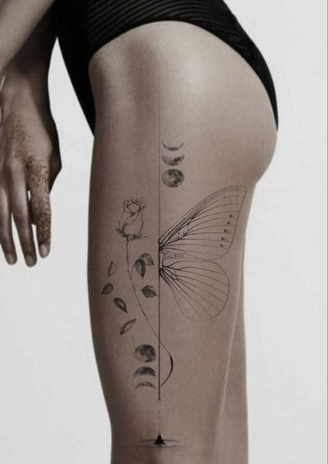 Knee Placement Tattoo, Tattoo Sentences, Back Of Leg Tattoos, Best Couple Tattoos, Hip Thigh Tattoos, Animal Tattoo Ideas, Couples Tattoo Designs, Hip Tattoos Women, Pretty Tattoos For Women