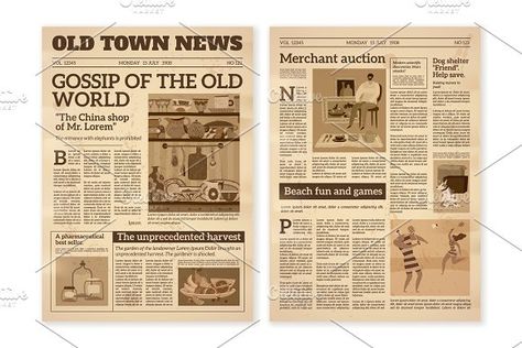 Retro newspaper. Daily news articles by YummyBuum on @creativemarket Retro Newspaper, Old Magazine, Papel Vintage, Paper Layout, Newspaper Template, Paper Journal, Vintage Newspaper, Newspaper Design, Journal Vintage