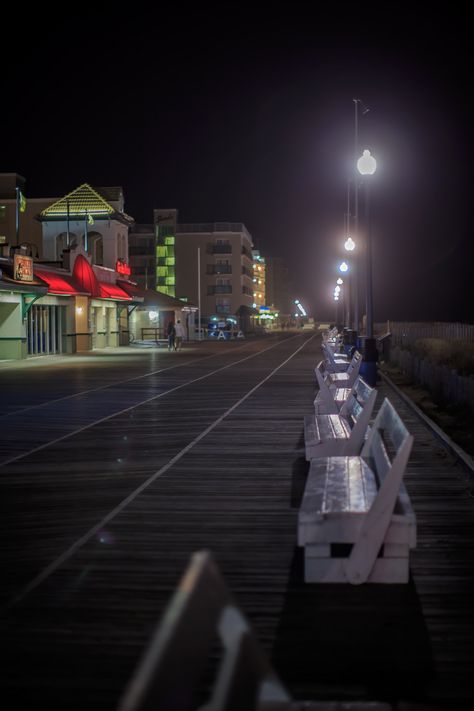 Night Boardwalk | Rehoboth Beach, Delaware Rehoboth Beach Delaware Boardwalk, Rehoboth Beach Delaware Aesthetic, Delaware Aesthetic, Boardwalk At Night, Beach Town Aesthetic, Future Mood, Boardwalk Beach, Widget Pics, Town Aesthetic